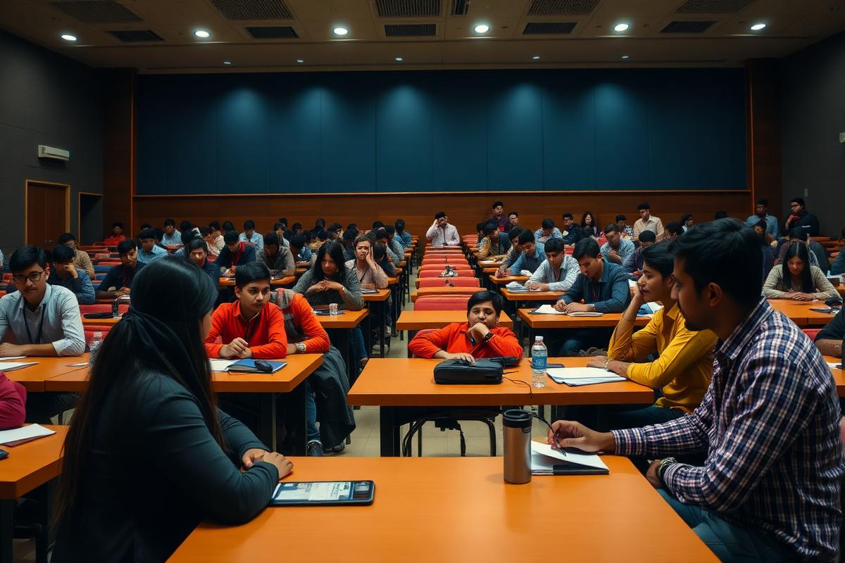 Recruiters interviewing students during a campus placement drive
